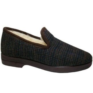 Zapatilla invierno caballero cuadros con forro lana Marrón (Dore) 6600