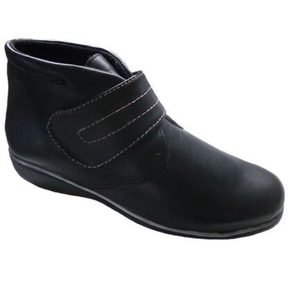 Botín mujer con velcro, hecho en España, piel suave, planta piel y forro tela y piso semicuña de goma antideslizante Palillos 35/41 Negro 1221
