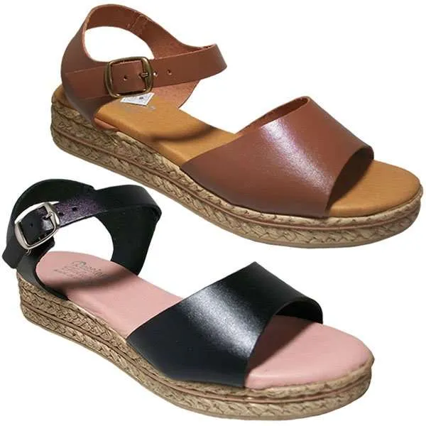 Sandalia señora piel con planta piel Rossina Falucci Negro y Cuero 35/41 356