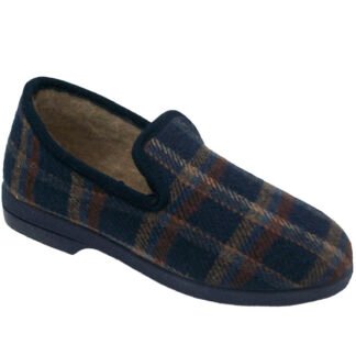 Zapatilla Casa Cruan 600 Cuadros Azul | Lana Virgen Hombre