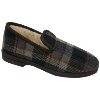 Zapatilla Casa Cruan 660 Cuadros Gris y Marrón | Lana Virgen