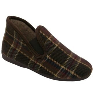 Zapatilla invierno caballero cuadros con elástico piso fino 39 al 46 Marrón 700
