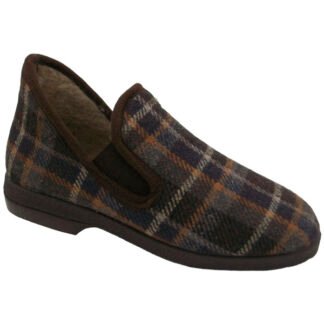 Zapatilla Casa Cruan 720 Cuadros Marrón-Azul | Lana Virgen