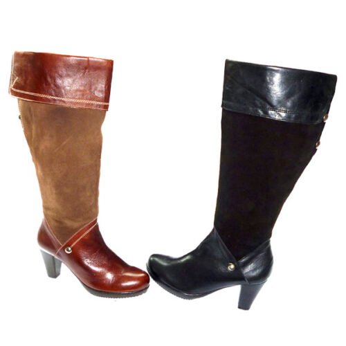 Bota piel/con serraje piel, planta piel y forro tela, ancho especial, con cremallera, piso goma antideslizante, tacón alto. Jopri Hecho en España 35/41 Taupe, Negro 80-2128AAA