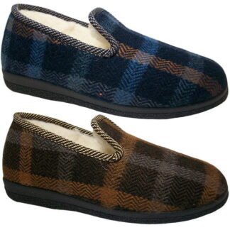 Zapatillas cerradas de cuadros con plantilla y forro lana Marrón y Marino RX